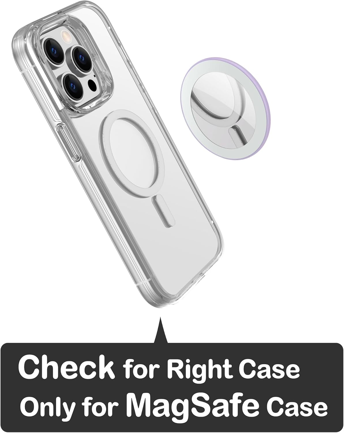 metisinno Magnetic Base Mirror Compatible with PopSocket Phone Grips, Compact Makeup Mirror, Lilac Purple
