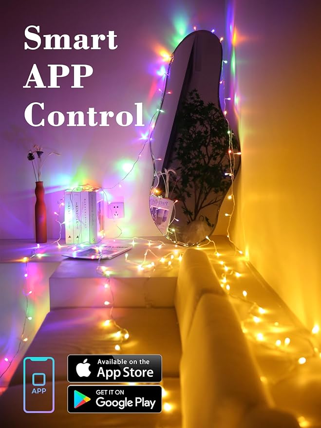 BrizLabs Smart Christmas Lights, 115FT 300 LED Fairy String Lights with App/Voice Control, Warm White & Multicolor Color Changing Christmas Tree Light Dimmable Xmas Light for Outdoor Indoor Xmas Decor