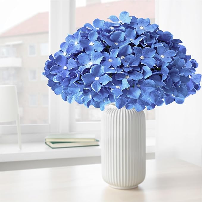 Hydrangea Artificial Flowers, 20 Pcs Royal Blue Hydrangea Artificial Flowers Bulk, Faux Hydrangea Flowers for Outdoor, Fake Silk Hydrangea Flowers with Stems for Wedding Decoration Decor