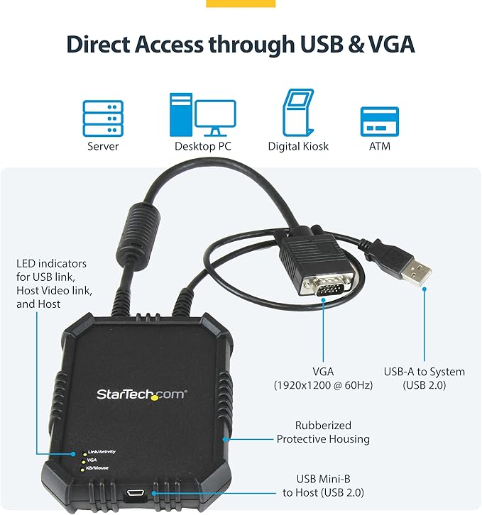 StarTech.com Rugged Laptop Crash Cart Adapter, USB/VGA KVM Console, File Transfer & Video Capture, Windows/Linux/MacOS - TAA