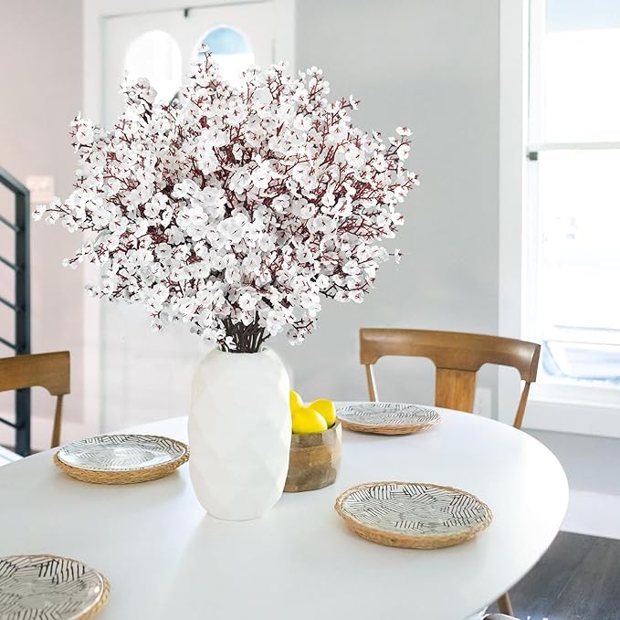 Uieke 15 Pcs Babys Breath Artificial Flowers Fake Silk White Flowers Faux Gypsophila Bouquet Real Touch Floral for Home Wedding Party Centerpieces DIY Décor