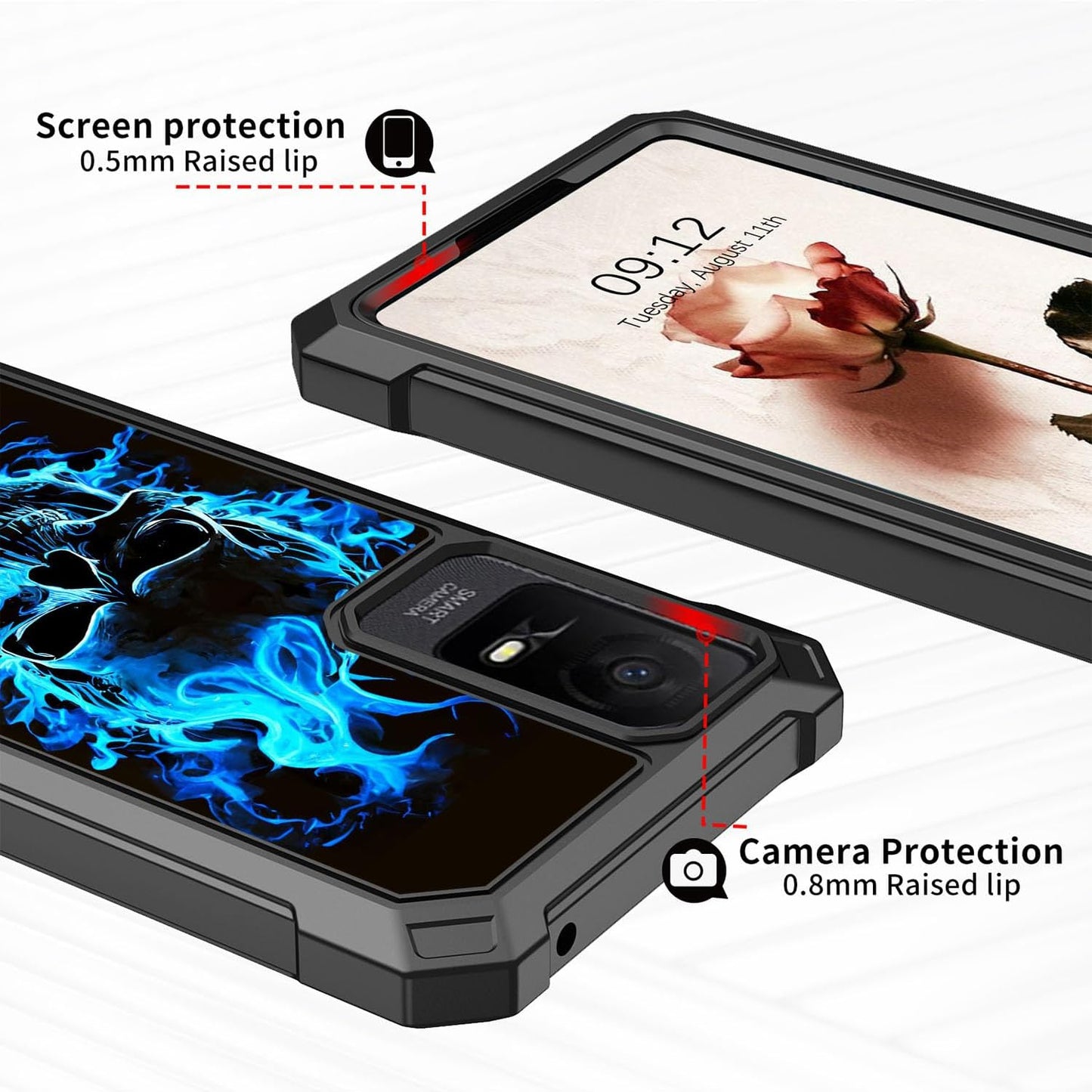 for TCL ION X Case, Heavy Duty Rugged Hard PC & Soft TPU Bumper with Glass Screen Protector for TCL ION X/ION V/40Z -