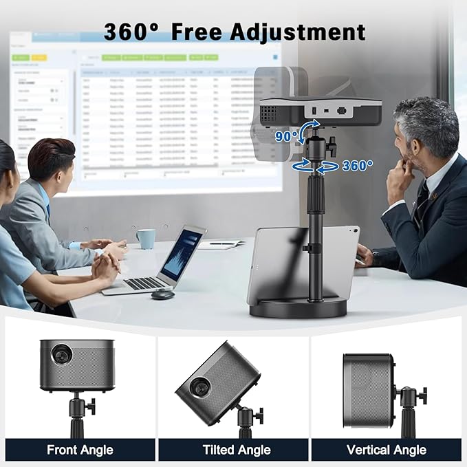 Desktop Projector Stand Table, 11" - 17.7" Extendable Height Stand with Heavy-duty Base and 1/4" Ball Head, 360° Rotation Webcams Projector Mount Holder for Home, Office, Outdoor Projection