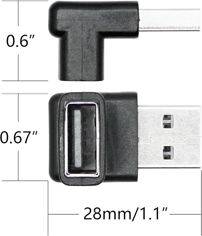 2Pcs Right Angle USB 3.2 Male to Female Adapter 10Gbps, 90 Degree USB Type A 3.1 Data Transfer Extender Connector Support 3A Fast Charging, for Computer, Laptop, Mouse, Keyboard etc - (Down Angle)