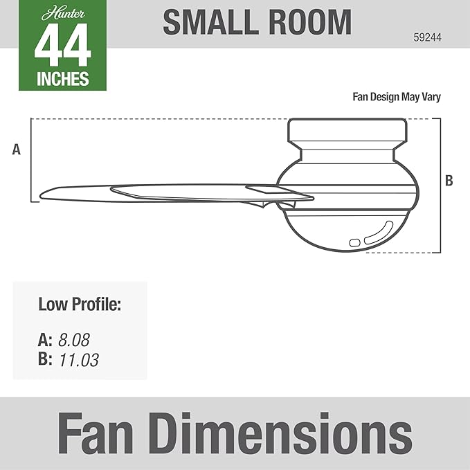 Hunter 44 inch Indoor Ceiling Fan with LED Light and Remote Control - White Modern Ceiling Fan, Low Profile Mount, 4 Blades, For Bedroom, Living Room, or Kitchen, Quiet - Dempsey 59244, Fresh White