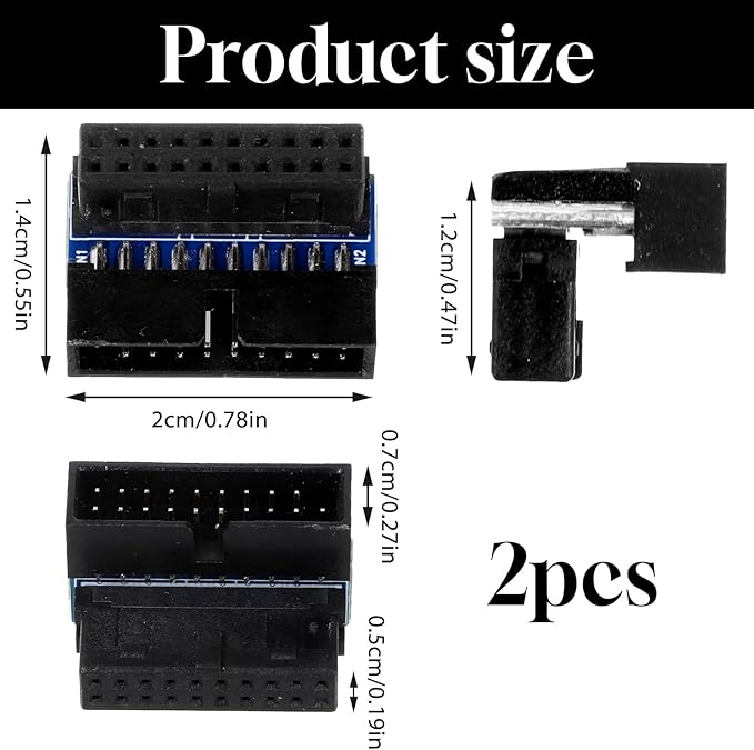 2 Pcs USB 3.0 Motherboard Adapter USB 3.0 90 Degree Adapter Motherboard 19pin/20pin Male to Female L Turn Right Angle Power Adapters for Desktop Motherboards Internal Header Adapters
