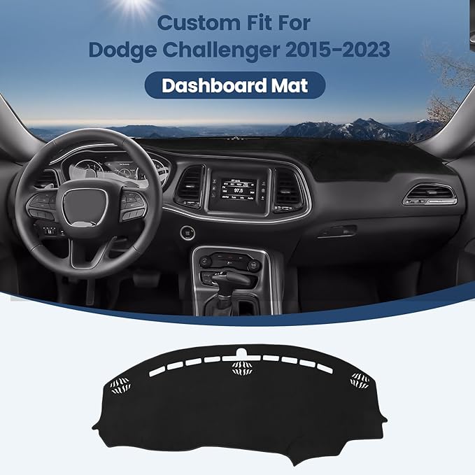 Dashboard Cover Mat Custom Fit for 2015-2023 2024 Dodge Challenger Dash Cover Nonslip Dash Mat Protector Sunshade No Glare Black
