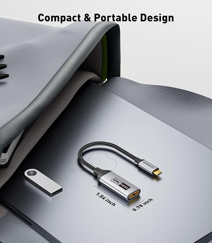 USB-C to HDMI 2.1 Adapter | 8K@60Hz,4K@144Hz,2K@165Hz High-Speed USB Type C 3.1 to HDMI 8K Converter [Thunderbolt 3/4 Compatible] for MacBook Pro/Air,iPad, Other USBC Laptops