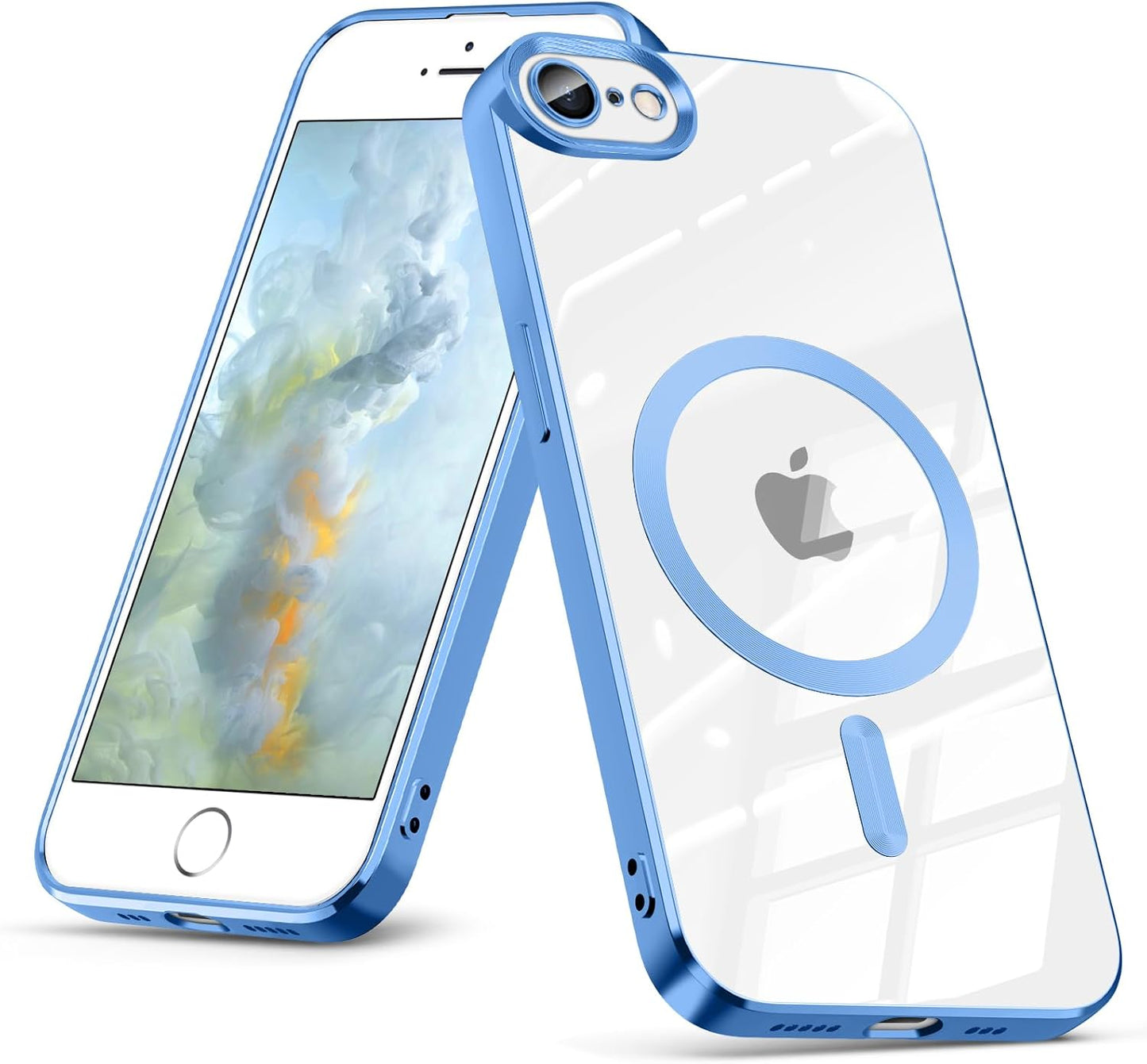 Magnetic iPhone SE 3rd/2nd Gen Case, Blue, Soft TPU Clear Anti-Yellowing Anti-Scratch Slim Fit Shockproof Transparent