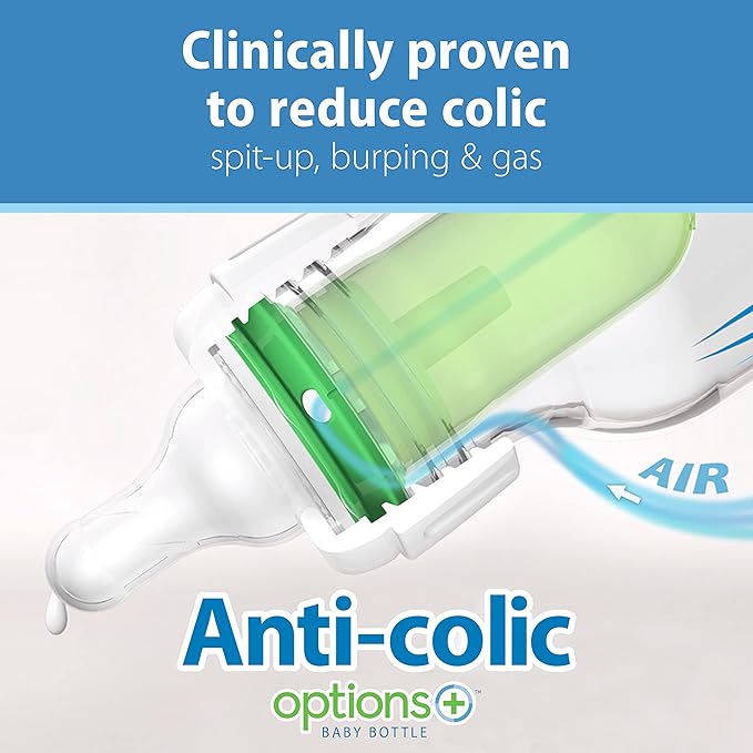 Dr. Brown's Natural Flow Anti-Colic Options+ Narrow Baby Bottle, 8 oz/250 mL, with Level 1 Slow Flow Nipples, 0m+, 4 Pack