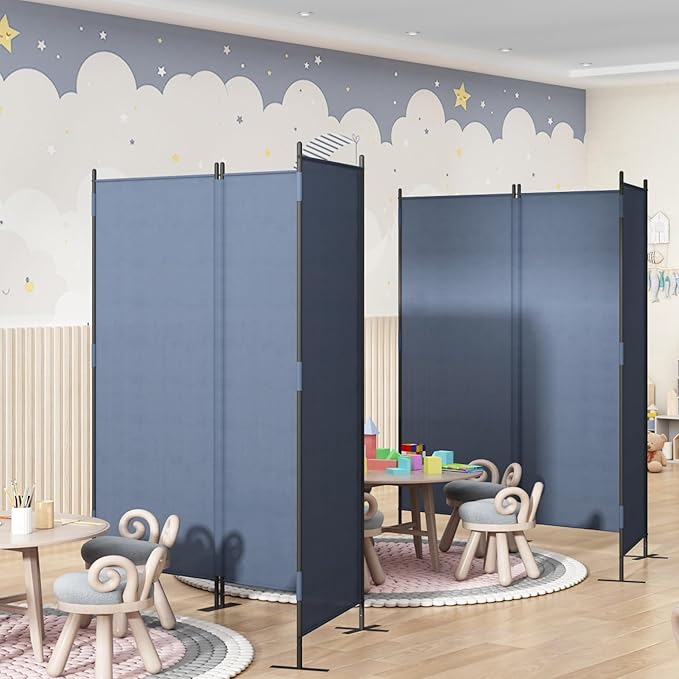 Room Divider Screen JAXPETY 6Ft Room Partition Wall Divider 88" W Folding Privacy Screens Indoor Room Partitions and Dividers Freestanding Room Separator for Office Hospital, Bluish Grey