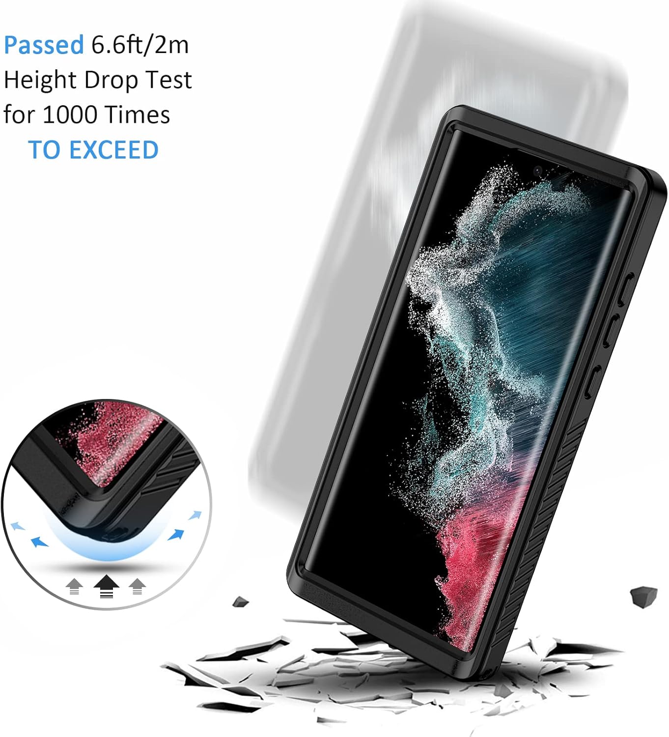 Lanhiem IP68 Waterproof Dustproof Case for Samsung Galaxy S22 Ultra, Built-in Screen Protector, Heavy Duty (Black/Clear)