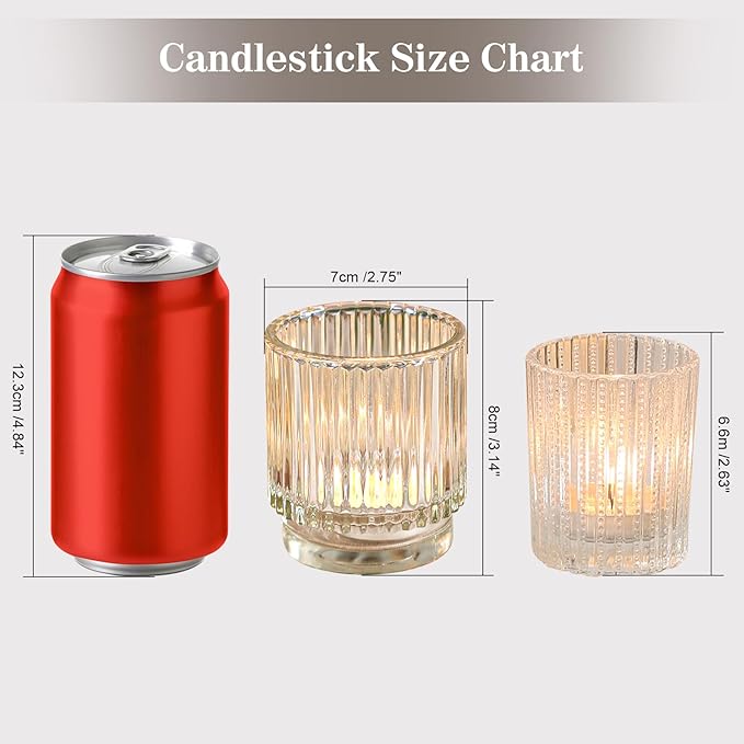 Vintage Ribbed Clear Glass Tealight & Votive Candle Holders (Set of 12), Wedding Bridal Shower Party Table Decor, Fall Decor, Boho Decor, Shelf Decoration