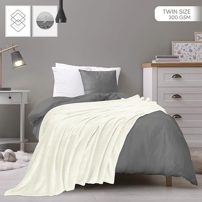Utopia Bedding Fleece Blanket Twin Size Ivory 300GSM Luxury Anti-Static Fuzzy Soft Microfiber Bed Blanket (60x80 Inch)