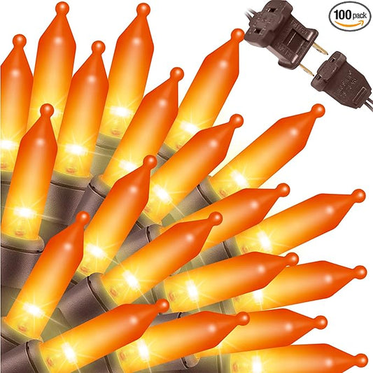 LAMPHOME Super-Bright Extendable Orange Halloween Decoration100 Lights 19.6ft UL Certified Mini Bulb String Lights Set for Outdoor Halloween Home Christmas Tree Garden Holiday Party Patio Decor