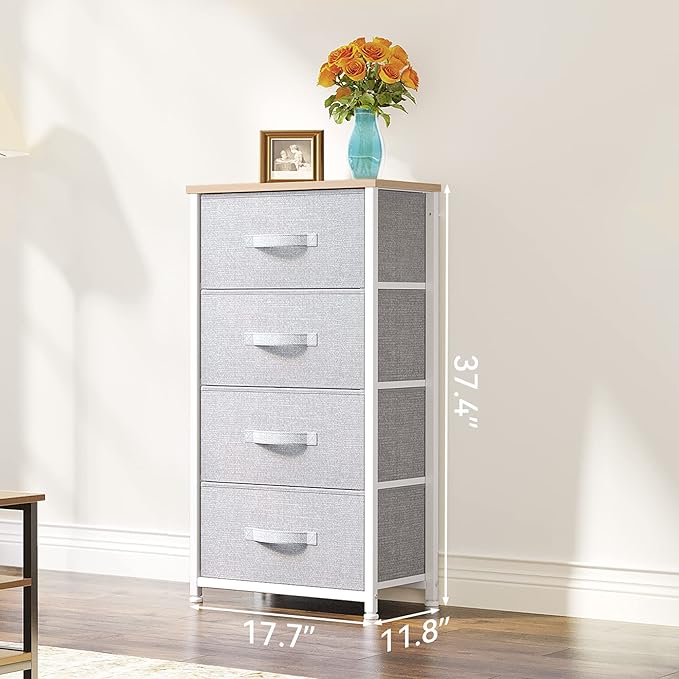 YITAHOME 4-Drawer Fabric Dresser, Dresser for Bedroom, Living Room, Hallway, Closet(White)