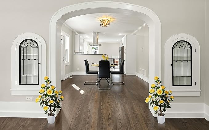 Artificial Camellia Tree 3ft, Fake Plant in White Pot, Faux Camellia Silk Flower Potted Tree for Indoor Outdoor Home Livingroom Office Decor (Yellow)