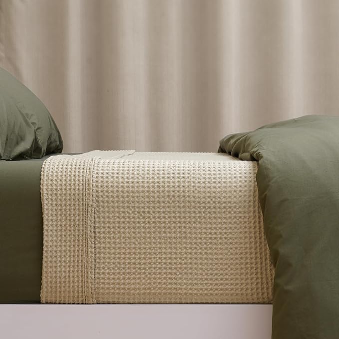 PHF 100% Cotton Waffle Weave Blanket Twin Size for Bed,Snag Proof Lightweight Breathable Throw for Couch,Great for Layering in Cold Weather,Machine Washable,Home Decor Gift-Khaki/Simply Taupe