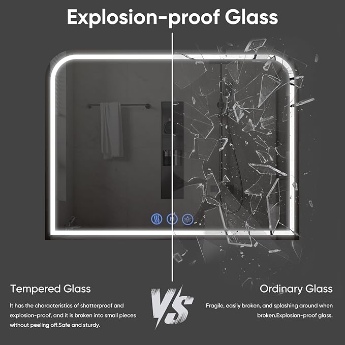 LED Bathroom Mirror, 40"x 30" LED Mirror with Lights for Bathroom, Lighted Vanity Mirrors for Wall, Anti-Fog, Dimmable, Tempered Glass, Memory Function, 3 Colors, Safe Use (White)