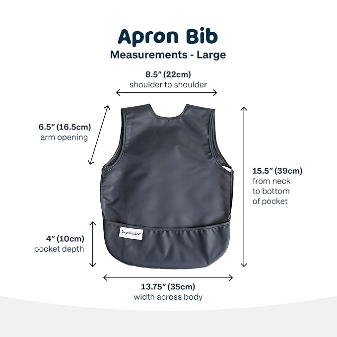 Tiny Twinkle Mess Proof Baby Bib - Waterproof & Lightweight Baby-Led Weaning Apron | 100% Recycled Polyester, Easy Clean & Machine Washable (Charcoal, Small 6-24 Months)