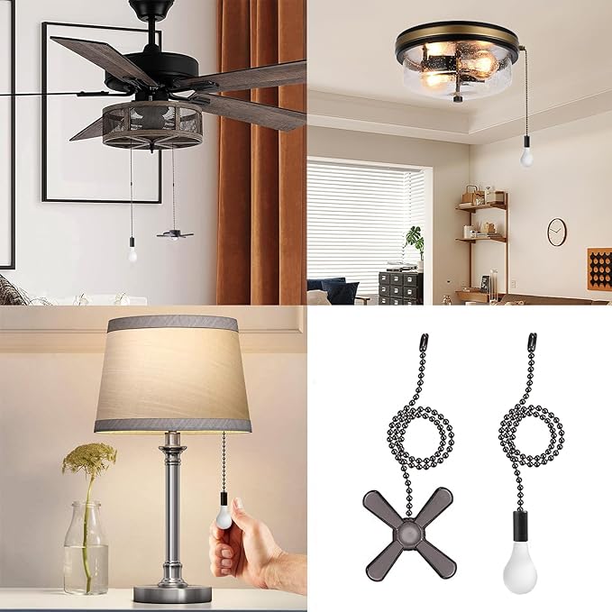 Ceiling Fan Pull Chain Extension Ornaments Chains with Decorative Light Bulb and Cord 13.6 Inches Bronze Fan Pull Chain Set for Ceiling Light Lamp Chain