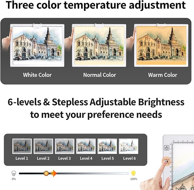 Rechargeable A3 Diamond Art Light Board with Padded Case,Light Pad with Stand,3 Colors Stepless Dimmable and 6 Levels of Brightness Light Box for tracing,Diamond Painting,Drawing,Sketching(White)