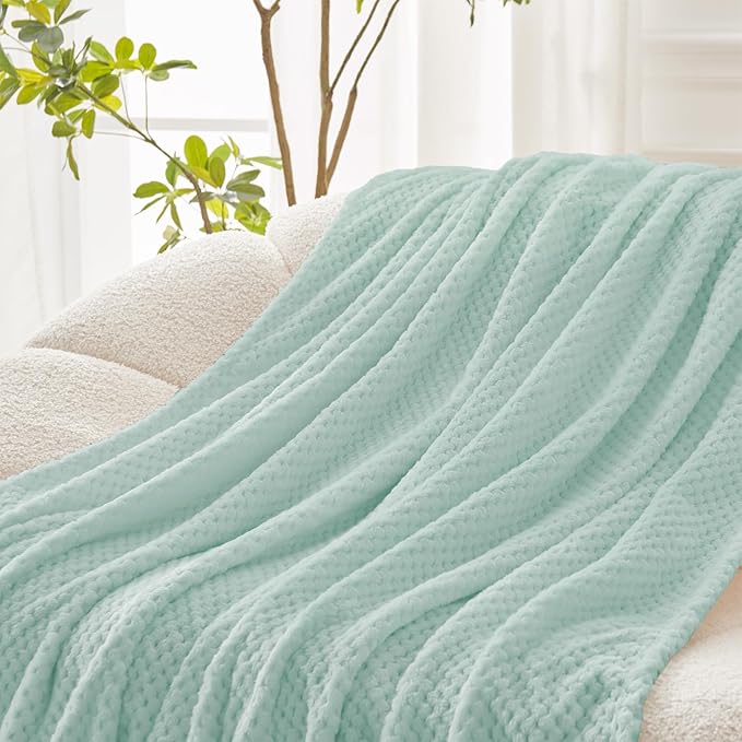 Exclusivo Mezcla Fleece Bed Blanket Twin Size, Super Soft and Warm Blankets for Couch, Sofa and Bed Waffle Textured, Cozy, Fuzzy and Lightweight (Mint Green, 60x80 inches)