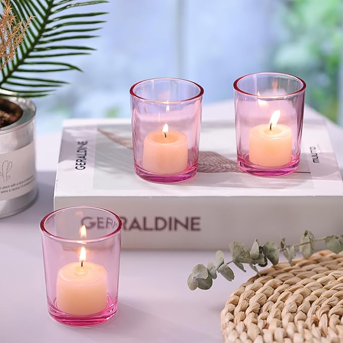 LETINE Pink Votive Candle Holders Set of 36 - Elegant Glass Tealight Candle Holder for Wedding Centerpiece Table Decorations - Ideal Pink Centerpieces for Centerpieces, Graduations, and Bridal Showers