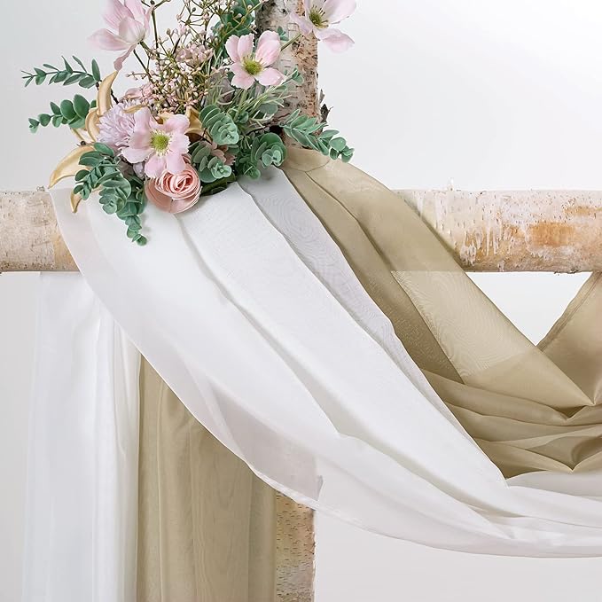 MIULEE Beige Window Scarf Valance for Party - Sheer Curtain Scarf Topper Window Treatment Decorative Drapes for Wedding Arch Ceremony Canopy Bed, Swag Curtain One Panel, 37'' x 216''