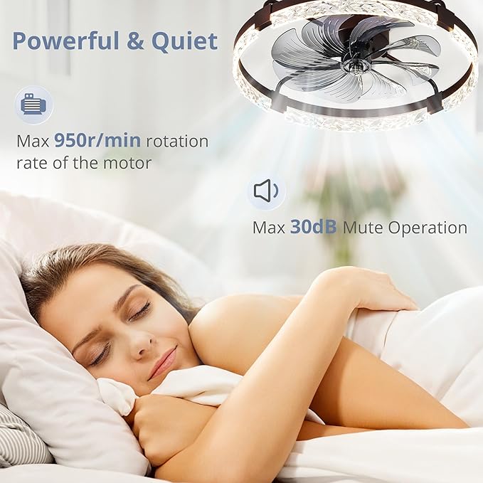 LEDIARY 2 Pack 24 Inch Modern Ceiling Fans with Lights and Remote, Dimmable Flush Mount Ceiling Fan, Brown Low Profile Ceiling Fan with 3 CCT and 6 Speeds