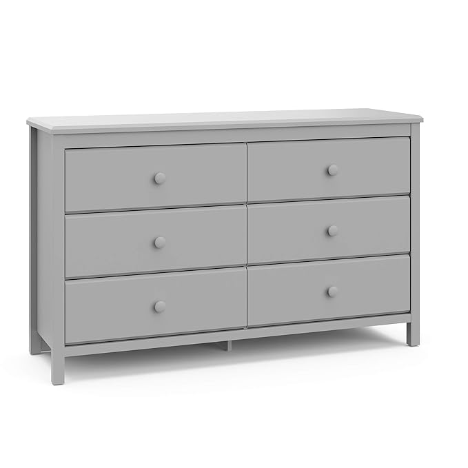 Storkcraft Alpine 6-Drawer Dresser (Pebble Gray) – GREENGUARD Gold Certified, Gray Dresser for Bedroom, Kids & Nursery Storage Drawers, Safety Interlocking Drawers, Pre-Installed Tracks, Kids Bedroom