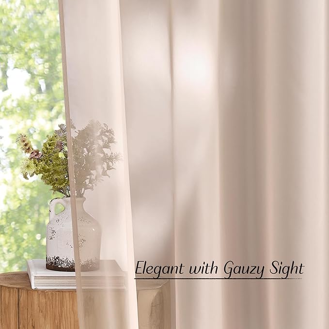 NICETOWN Taupe Sheer Curtains 54 inch Length, Grommet Voile Sheer Lightweight & Airy Window Treatment with Light Filtering for Kitchen/Cafe, W54 x L54, 2 Panels