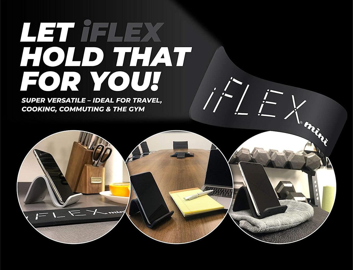 iFLEX Mini Flexible Phone Holder for Travel, Work and Home - Non-Slip Grip, Strong and Durable - Black