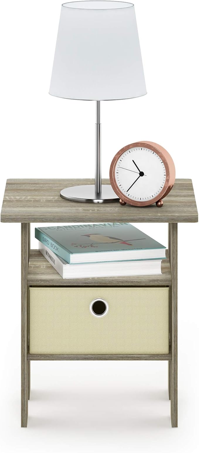 Furinno ANDREY Side Table, End Table, Night Stand with Open Shelves and Storage Bin, Bedside Table, for Living Room, Bedroom, Sonoma Oak