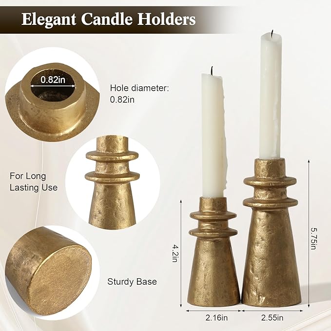 Vintage Brass Handcrafted Iron Taper Candle Holders - Set of 2 Decorative Candle Stands for Weddings, Dining, and Parties