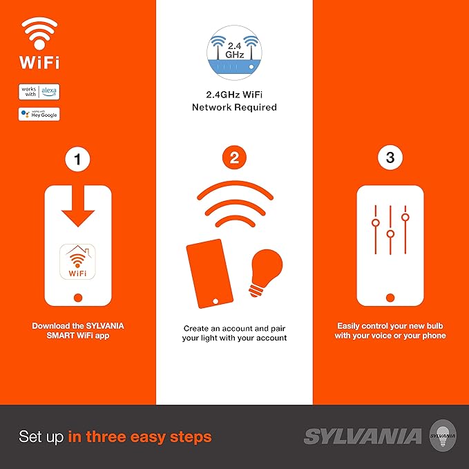 SYLVANIA Wifi LED Smart Light Bulb, 65W Equivalent Full Color and Tunable White BR30, Dimmable, Compatible with Alexa and Google Home Only - 4 Count (Pack of 1) (75688)