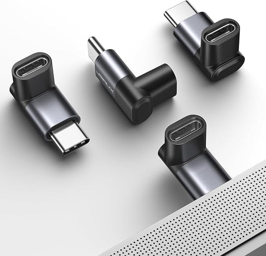 JSAUX 90 Degree USB C to USB C Adapter 4-Pack, 100W 40Gbps Data Transfer Right Angle Type-C Adapter for Steam Deck, Switch 2, ROG Ally, iPhone Air, iPhone 15/16/17 Series and More USBC Devices - Grey