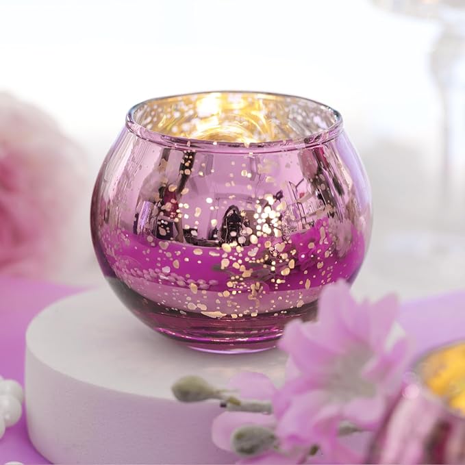 24 Pcs Purple Votive Candle Holders for Wedding Decor, Purple Mercury Glass Candle Holders for Table Centerpieces, Tea Light Holder for Wedding Bridal Shower Party Supplies