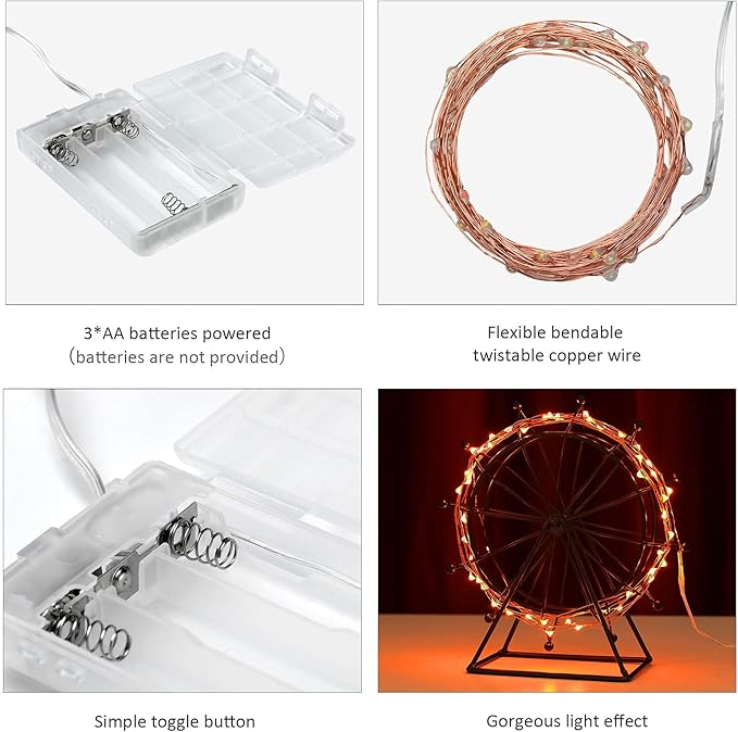 Mikasol Fairy Lights Battery Operated, 4 Pack Mini 3*AAA Battery Powered Copper Wire Led Starry String Lights Firefly Lights for Bedroom, Christmas, Parties, Decoration (5m/16ft Orange)