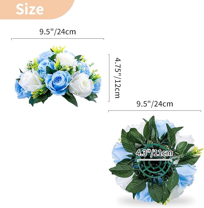 NUPTIO Pcs of 2 Fake Flower Ball Arrangement Bouquet,15 Heads Plastic Roses with Base, Suitable for Our Store's Wedding Centerpiece Flower Rack for Parties Valentine's Day Home Décor (Blue & White)
