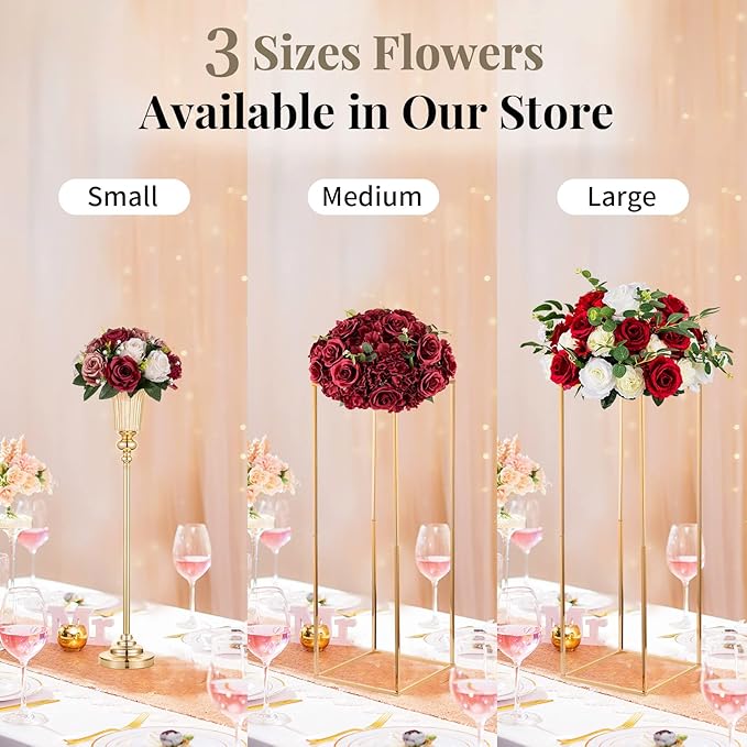 NUPTIO Artificial Flower Centrepieces for Tables - 10 Pcs Burgundy & Dusty Rose & Creamy White Fake Flowers Roses Balls 9.5in Diam - Silk Faux Rose Arrangement for Wedding Party Table Decor
