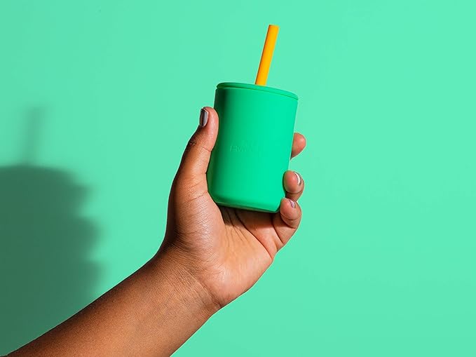 Avanchy Silicone Training Sippy Cup with Straw Lid – Tiny Cup for Babies 6+ Months to Toddlers 1 Year Old – 5 oz Infant Water Cup for Baby Led Weaning, Orange