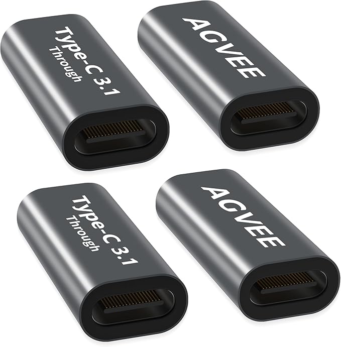 AGVEE 4 Pack USB-C Female to Female Bidirectional Adapter, PD 100W USB 3.2 Gen 2, Type-C USBC 10G Data Coupler Extender Extension Converter Connector, Gray