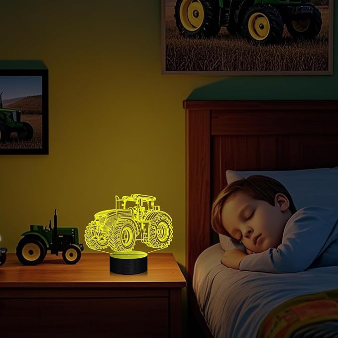 Attivolife Tractor 3D Illusion Night Lamp, 16 Color Changing Dimmable Hologram Lighting, Timer Toy USB Charge Table Desk Bedroom Decoration Creative Gift for Kid Boy with Remote Control