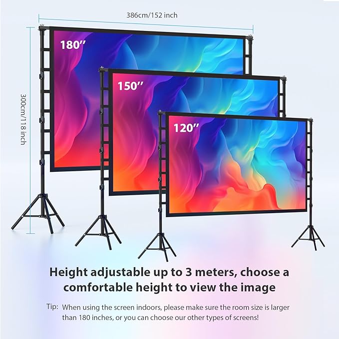 Outdoor Projector Screen with Stand: LEORFI 180 inch Projector Screen Portable, Indoor Projections Screen and Stand, Rear Front Movie Screen 16:9 4K Full HD,Support Height Adjustable for Home Theater