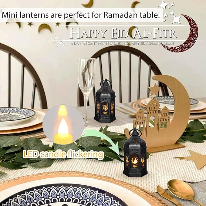 LLQ Ramadan Lanterns (5-12pcs) - Mini Lanterns Decorative Lights - Ramadan Gifts & Table Centerpiece, Eid Mubarak Decorations, Black