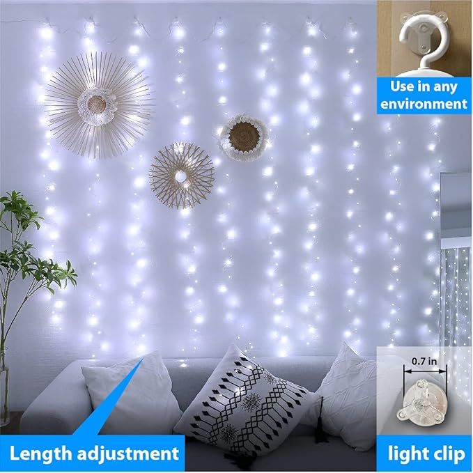 ZSJWL 300 LED White Curtain Lights, 9.8x9.8Ft DIY Windows Fairy String Lights with Remote 8 Modes Timer for Bedroom, USB Plug in Fairy Curtain Lights for Indoor Outdoor Weddings Party Garden Wall