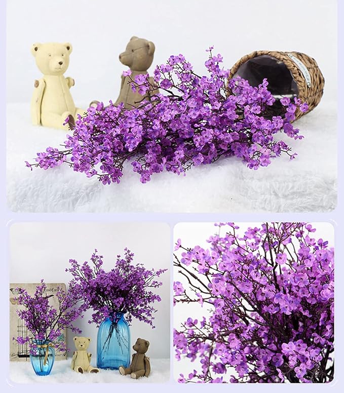 JAKY-Global Babys Breath Fabric Cloth Artificial Flowers 12 Bundle European Fake Silk Plants Decor Wedding Party Decoration Bouquets Real Touch DIY Home Garden(Purple 12Bundles)