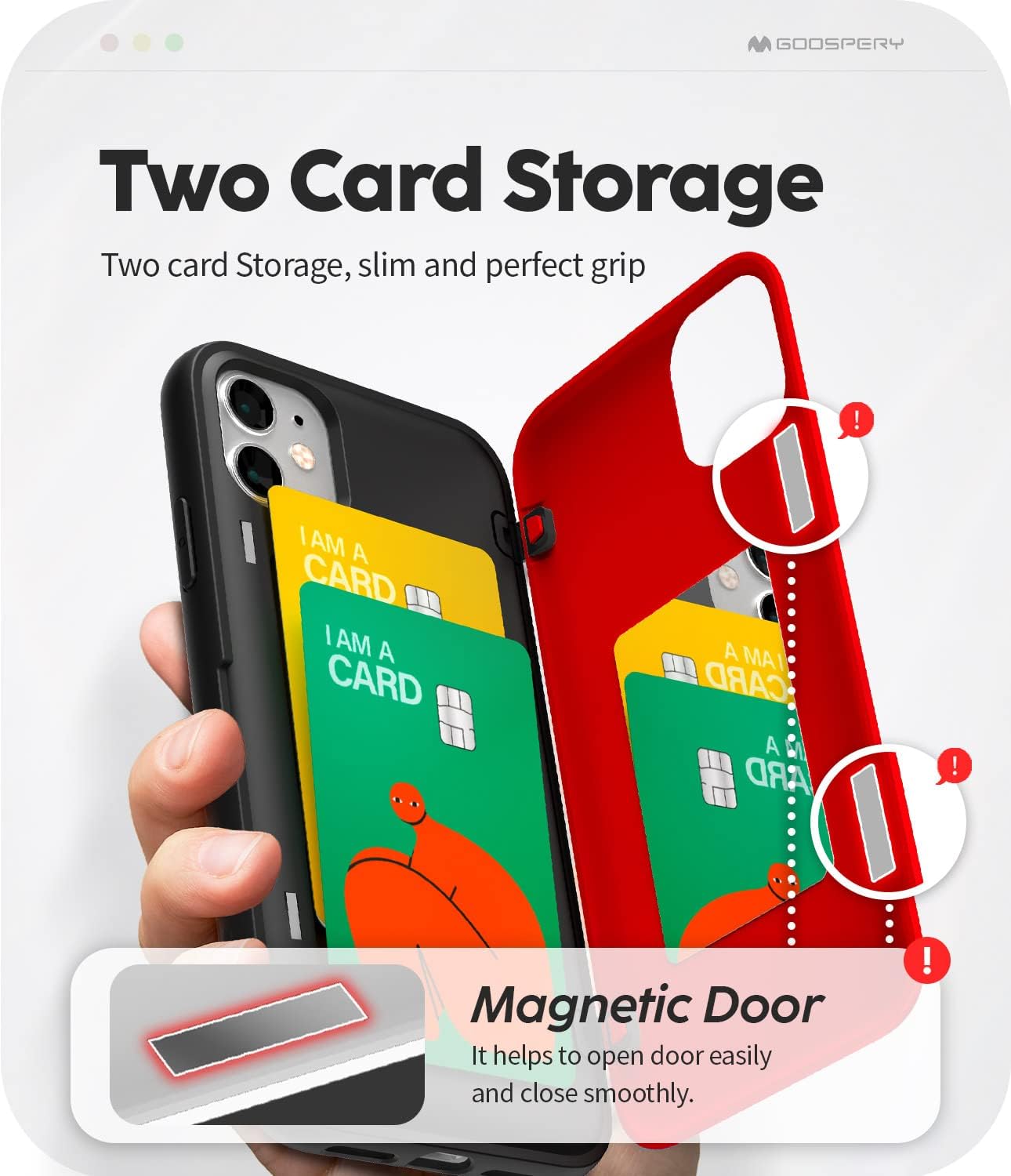 GOOSPERY Magnetic Door Bumper for iPhone 11 | Wallet Case with Card Holder, Protective Dual Layer Bumper - Red