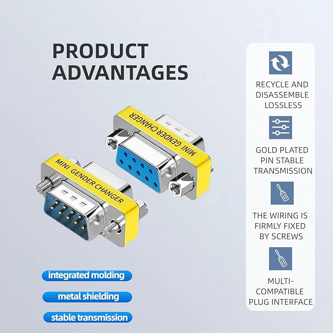 db9 Connector Null Modem Adapter，9-Pin Serial vga Adapter RS232 db9 Gender Changer,for Computer and Industrial Device Data Transfer (2(F-F)+2(M-F)+ 2(M-M))